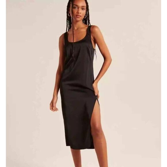 Abercrombie & Fitch Rust Orange Satin Slip Midi Dress Petite XL Fall Wedding - Picture 11 of 13